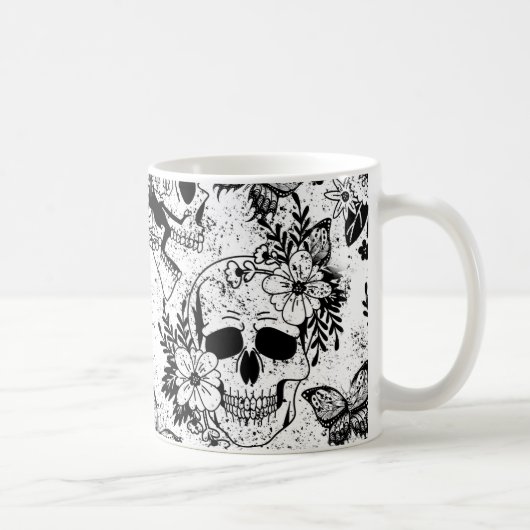 スカルとフローラ白黒マグコーヒーマグカップ コーヒーマグカップ (右)