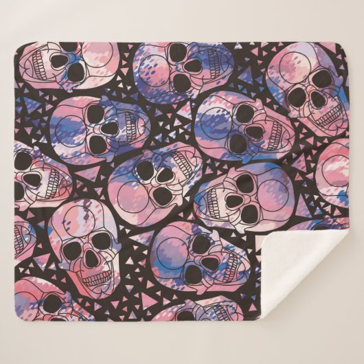 スカルとポリゴンオーナメント。ハロウィン.シームレス シェルパブランケット (正面(横))