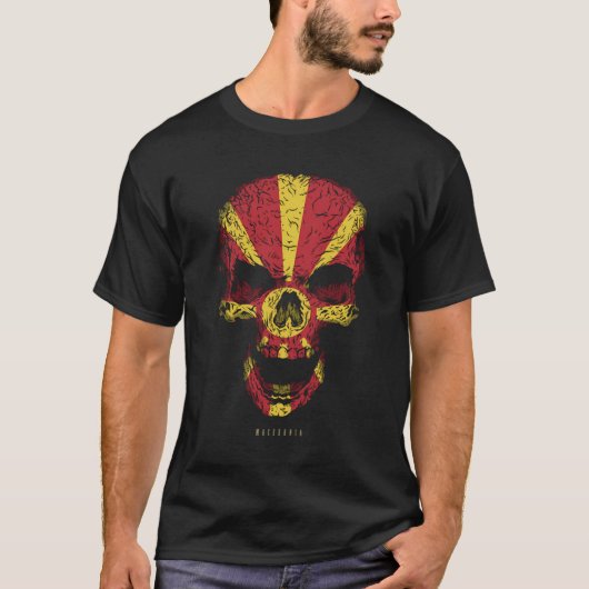 スカルとマケドニア国旗のスケルトンMacedonian root Tシャツ (正面)