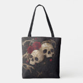 スカルとレッドローズスタイルデザイン トートバッグ (裏面)