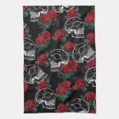 スカルとレッドローズ |ゴシッモダンクグラムグランジ キッチンタオル (縦)
