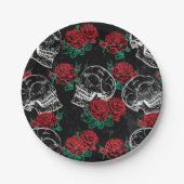 スカルとレッドローズ |ゴシッモダンクグラムグランジ ペーパープレート (正面)