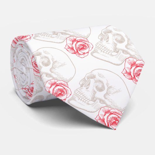 スカルとレッドローズ ネクタイ (ロール)