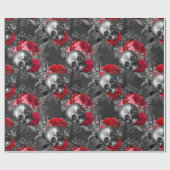 スカルとレッドローゼズオングレー ラッピングペーパー (フラット)