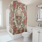 スカルとレトロなスタイルでのシームレスなオーナメント シャワーカーテン (インサイチュ)