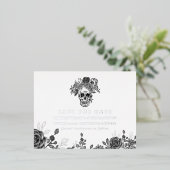 スカルとローズの結婚発表 箔招待状ポストカード (立ち正面)