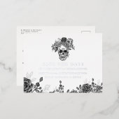 スカルとローズの結婚発表 箔招待状ポストカード (正面/裏面)