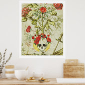 スカルとローズブッシュのヴィンテージポスター ポスター (キッチン)