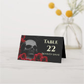 スカルと不気味レッドローゼゴシックハロウィーンウェディン プレイスカード (正面)