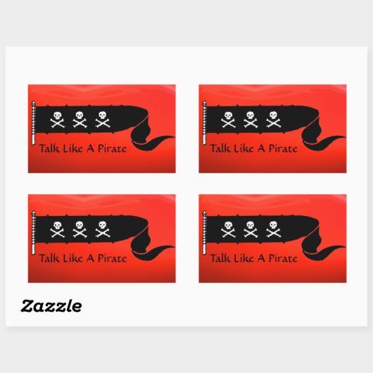 スカルと交差する骨の赤い黒海賊旗 長方形シール (シート)