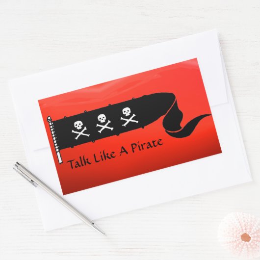 スカルと交差する骨の赤い黒海賊旗 長方形シール (封筒)