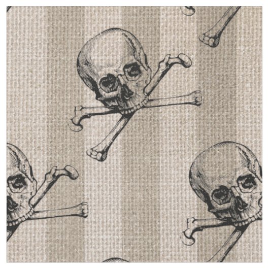 スカルと十字ストライプの骨 ファブリック (クローズアップ)