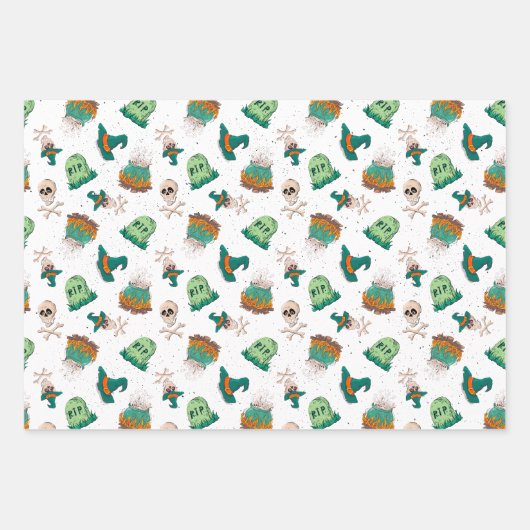 スカルと墓石ハロウィーン ラッピングペーパーシート (正面)