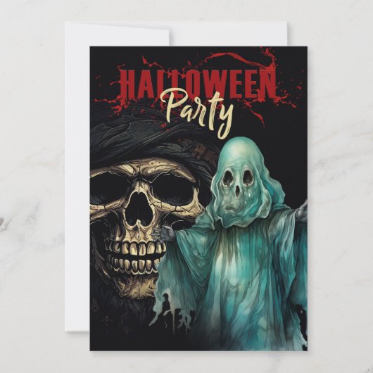 スカルと幽霊ミスティックハローウィンパーティ招待状 招待状 (正面)