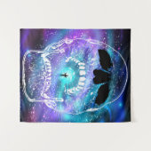 スカルと惑星地球 – 人間のスカル タペストリー (正面(横))