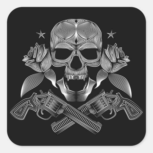 スカルと星バラと交叉銃 スクエアシール (正面)