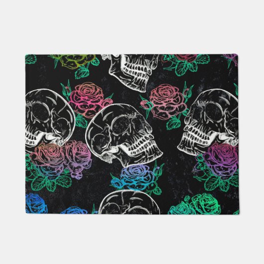 スカルと暗いバラ |グファンキーラムグラデーション ドアマット (正面)