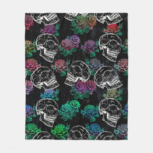 スカルと暗いバラ |グファンキーラムグラデーション フリースブランケット (正面)