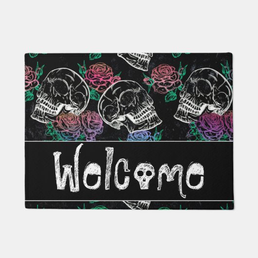 スカルと暗いバラ | ファンキー Glamへようこそグラデーション ドアマット (正面)