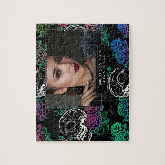 スカルと暗いバラ |卒業ファンキー写真 ジグソーパズル (縦)