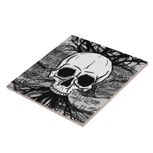 スカルと書籍 タイル (側面)