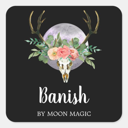 スカルと月の意図キャンドルラベル スクエアシール (正面)