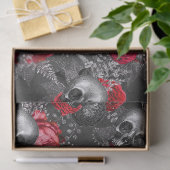 スカルと灰色の切り離し上の赤い花 薄葉紙 (ギフト)