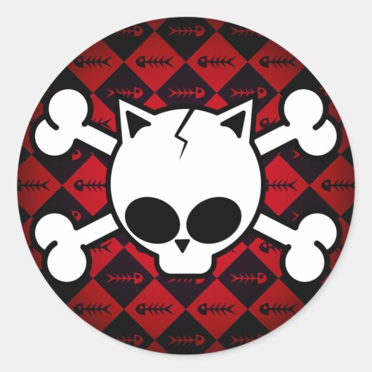 スカルと猫骨 ラウンドシール (正面)