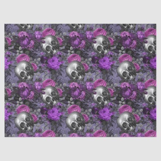 スカルと紫のバラのライトパープルデクページ 薄葉紙 (正面)