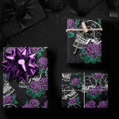 スカルと紫のバラ |濃いゴシックグランジ様式のガラス ラッピングペーパーシート