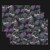 スカルと紫のバラ |濃いゴシックグランジ様式のガラス ラッピングペーパーシート