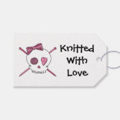 スカルと編み物針(ヘアボウ) ギフトタグ (正面(横))