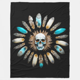 スカルと羽01 フリースブランケット