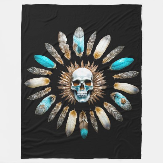 スカルと羽01 フリースブランケット (正面)