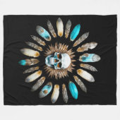 スカルと羽01 フリースブランケット (正面(横))