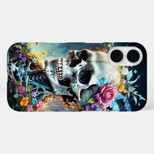 スカルと花が覆う Case-Mate iPhoneケース (裏面 (横))