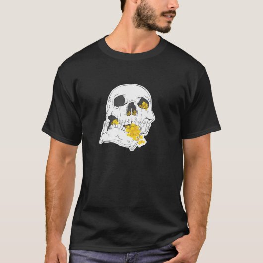 スカルと花の美的デザイン Tシャツ (正面)