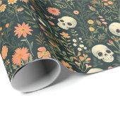 スカルと花グリーンハロウィーン ラッピングペーパー (ロールコーナー)