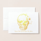 スカルと花ゴールデンフォイル結婚式招待状 箔カード (封筒付き正面)