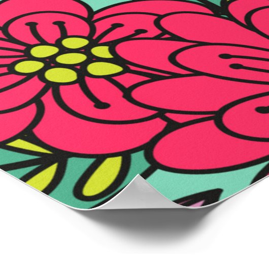 スカルと花シームレスな背景メキシコ人 ポスター (角)