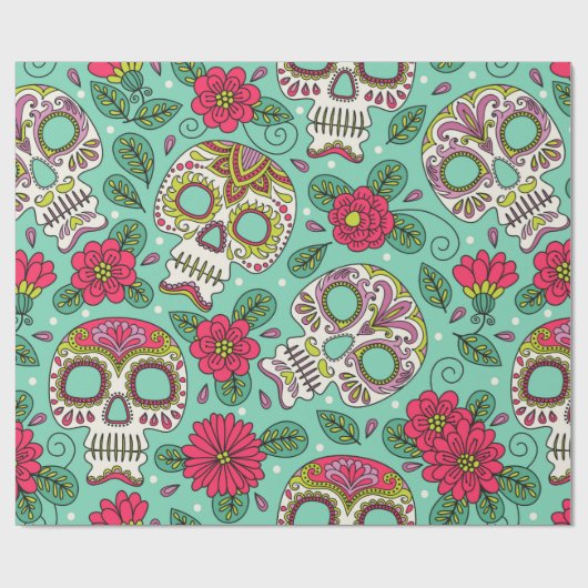 スカルと花シームレスな背景メキシコ人 ラッピングペーパー (フラット)