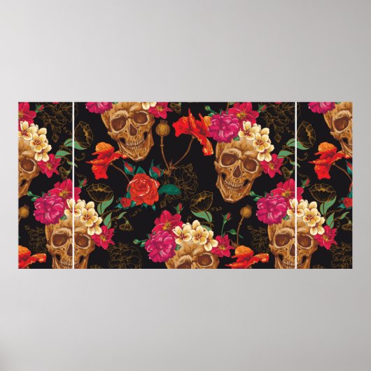 スカルと花シームレスな背景 ポスター (正面)