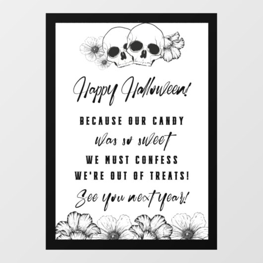 スカルと花不気味のハロウィーン「アウトオブトリート」 ウィンドウサイン (シート)