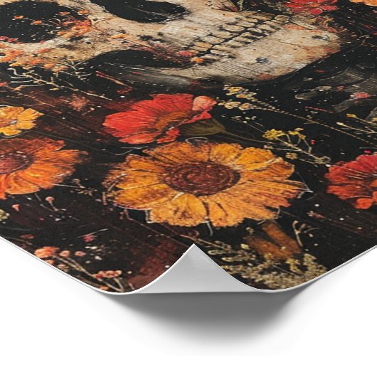 スカルと花8 x 10 ポスター (角)