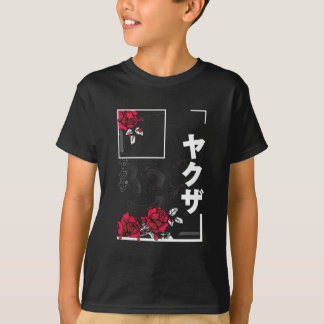 スカルと花 – アーバン日本のスタイルデザイン Tシャツ