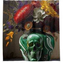 スカルと花 シャワーカーテン