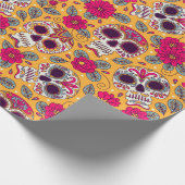 スカルと花。シームレスな背景メキシコダ ラッピングペーパー (角)