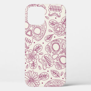 スカルと花。シームレスな背景メキシコダ iPhone 12ケース
