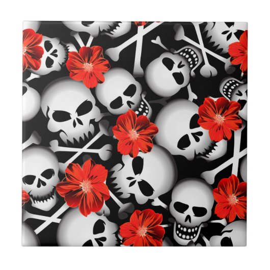スカルと花 タイル (正面)