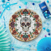 💀🎉:スカルと開花ハロードゥームディーアデロスムエルトス ペーパープレート (パーティー)